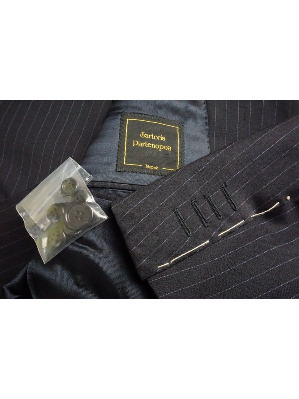 Sartoria Partenopea Navy Blue Striped Wool 2 Pc Suit Jacket Pant 56 EU 46 US NEW